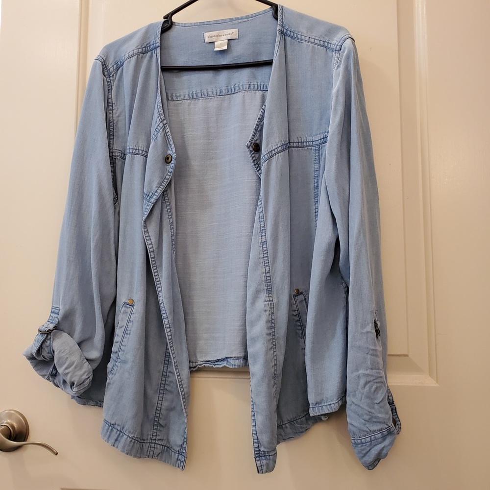 CHRISTOPHER & BANKS Open Front Denim Cover Jacket